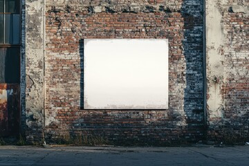 Industrial chic mockup billboard with a white canvas in a rustic brick environment, ideal for edgy designs.