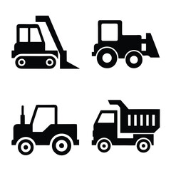 Excavators and Construction Machinery Silhouettes Vector Icons for Industrial Use