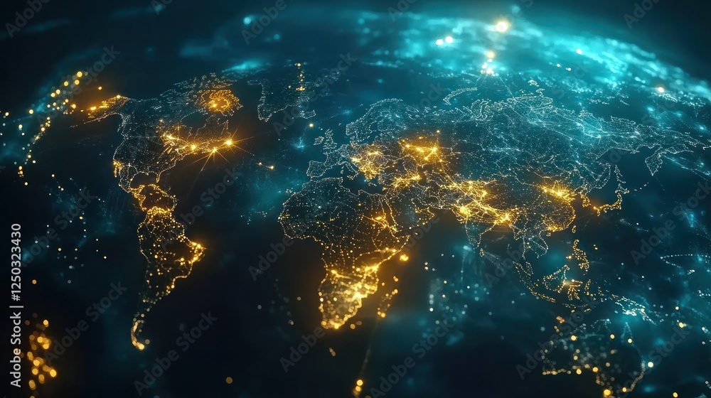 Poster global connectivity: a digital world map highlighting urban development