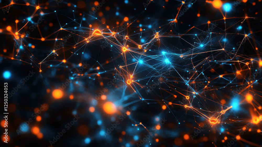 Poster abstract digital background with glowing connections and neural networks