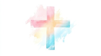 Obraz premium Elegant cross design in soft pastel shades, styled as a minimalist Easter logo on a crisp white background.