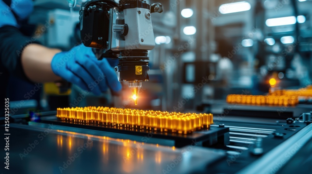 Aufkleber robotic arm engraving intricate patterns on glowing components in advanced manufacturing environment