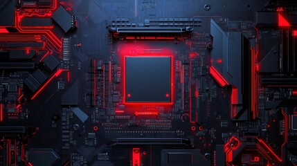 Fototapeta premium Mainboard background with RAM slots, AI generated image