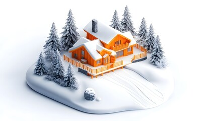 Naklejka premium Snowy mountain chalet winter landscape, ski slope background, holiday home rental