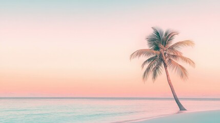 Obraz premium Minimalist palm tree on a pastel-colored horizon, capturing the essence of relaxation and tropical destinations.