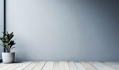 Modern indoor space with natural light and a potted plant on wooden flooring