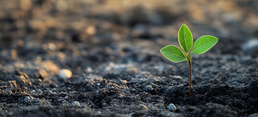 Tiny Green Sprout Emerging from Rich Soil Symbol of New Life and Opportunity