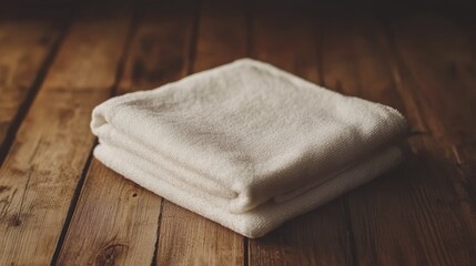 A close-up of a well-folded baby burp cloth on a wooden surface.