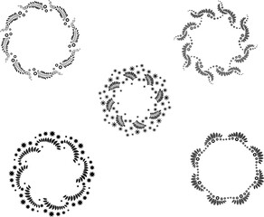 Ornate floral wreath illustration set. Vector collection of antique vector frame for botanical wedding invitation.