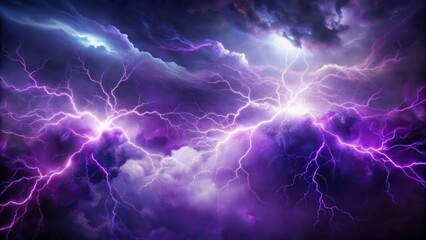 Dense purple smoke swirls through a mystical atmosphere, blending with electrifying thunder and lightning in the background, elementals, mysterious