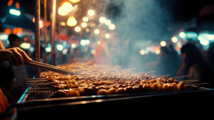 Suasana Pasar Malam dengan Makanan Panggang