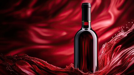 Fototapeta premium Sophisticated image of a wine bottle with dynamic swirls of red liquid, exuding luxury and refinement.