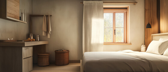 Cozy bedroom with natural light and minimalist decor in a serene setting