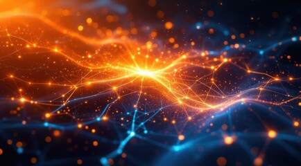 Fototapeta premium Glowing network of connected points and lines in dark space