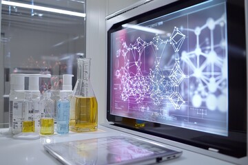 Fototapeta premium Virtual environment for materials scientists to conduct experiments on substances at molecular scales.