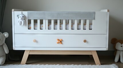 A minimalist baby feeding station with soft neutral tones.