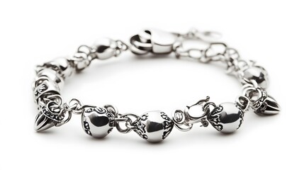 A silver bracelet with charms, isolated on white