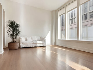 Fototapeta premium Bright and spacious living room with modern decor and natural light