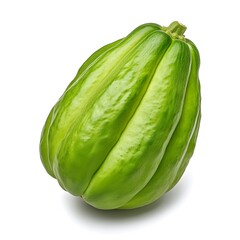 Fresh Green Chayote Vegetable Isolated on White Background, Unique Shape and Texture Showcasing Organic Farming and Healthy Eating Concepts