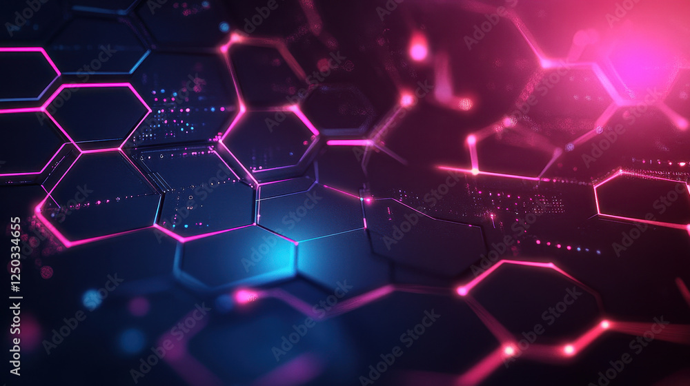Poster abstract futuristic background with hexagons and glowing connections, a digital technology concept f