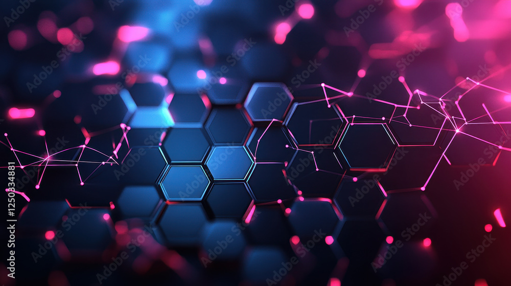 Poster abstract futuristic background with hexagons and glowing connections, a digital technology concept f