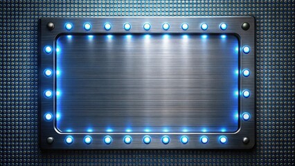 Metal plate with futuristic LED lights embedded on a dark gray background, creating a sense of high-tech innovation and modernity , industrial style, digital display