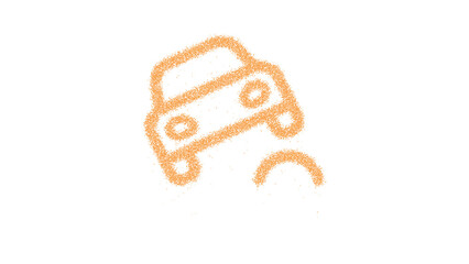 Icon car bump is made of yellow grains of sand. Some grains of sand fall down. Transparent background. Black