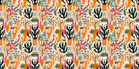 Cartoon hand-drawn doodles on the subject of summer holidays theme seamless pattern