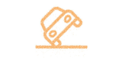 Icon car tilt is made of yellow grains of sand. Some grains of sand fall down. Transparent background. Black