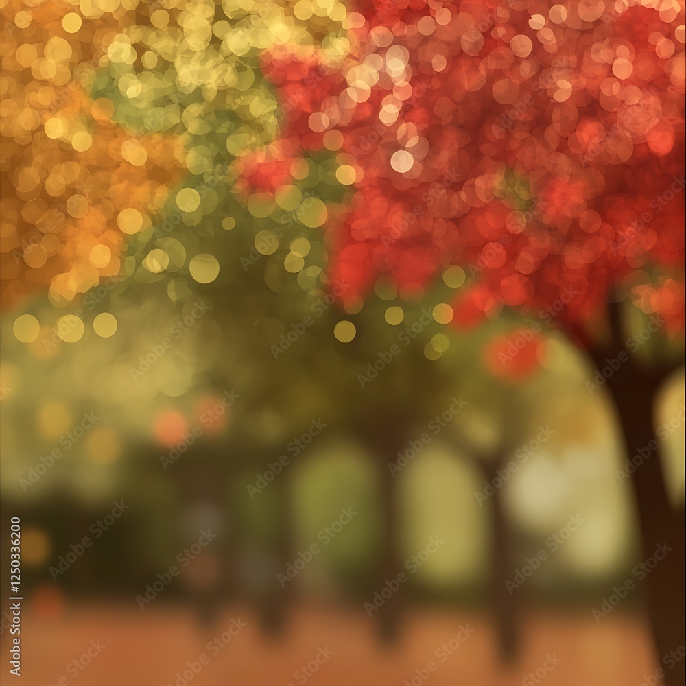Poster abstract bokeh background with autumn trees in the city park.