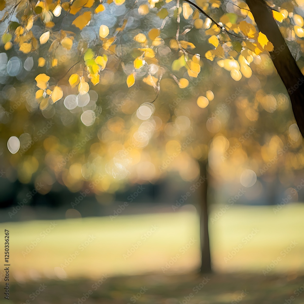 Poster abstract bokeh background with autumn trees in the city park.