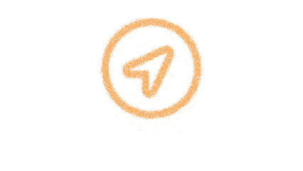 Icon location circle is made of yellow grains of sand. Some grains of sand fall down. Transparent background. Black