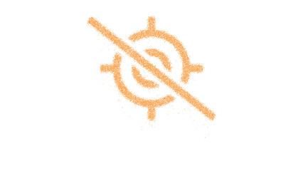 Icon location slash is made of yellow grains of sand. Some grains of sand fall down. Transparent background. Black