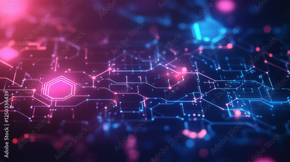Poster abstract futuristic background with hexagons and glowing connections, a digital technology concept f