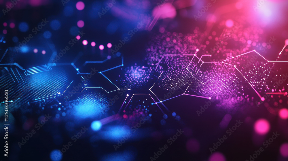 Poster abstract futuristic background with hexagons and glowing connections, a digital technology concept f