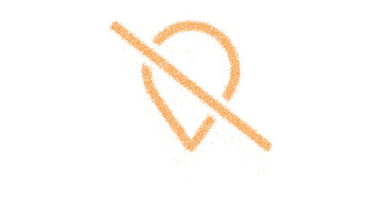 Icon map marker slash is made of yellow grains of sand. Some grains of sand fall down. Transparent background. Black