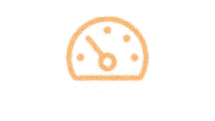 Icon tachometer slow is made of yellow grains of sand. Some grains of sand fall down. Transparent background. Black