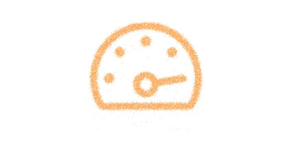 Icon tachometer fastest is made of yellow grains of sand. Some grains of sand fall down. Transparent background. Black