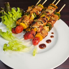 Grilled Skewers with Colorful Vegetables and Tender Chicken Pieces