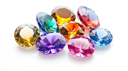Fototapeta premium A set of colorful gemstones, clean white background, transparent isolate