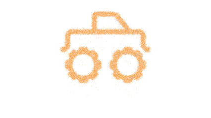 Icon truck monster is made of yellow grains of sand. Some grains of sand fall down. Transparent background. Black