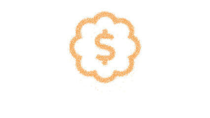 Icon badge dollar is made of yellow grains of sand. Some grains of sand fall down. Transparent background. Black