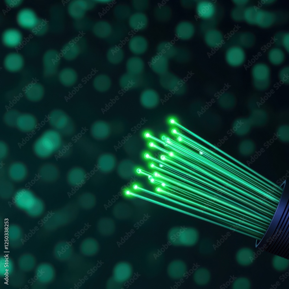 Poster efficiency carbon neutral digital concept. futuristic green light strands against a dark background 
