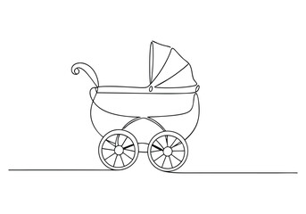 Continuous One-Line Drawing of a Baby Carriage - Minimalist Nursery Art