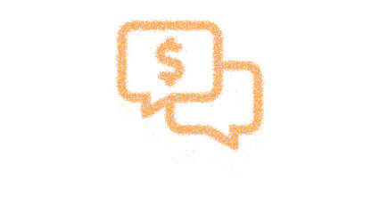 Icon comments dollar is made of yellow grains of sand. Some grains of sand fall down. Transparent background. Black