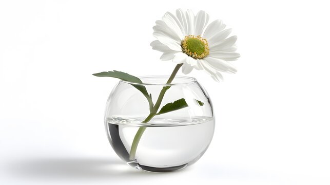 A small clear glass vase with one flower, clean white background, transparent isolate