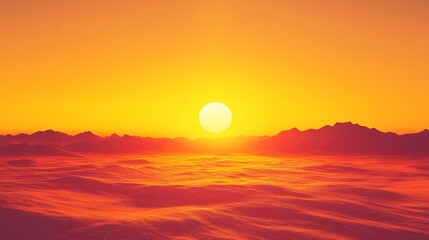 Fototapeta premium Mesmerizing Sunset over Rugged Mountain Landscape in Warm Orange Glow