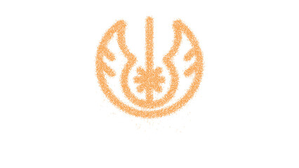 Russia, Ekaterinburg - February 02, 2025: Icon jedi is made of yellow grains of sand. Some grains of sand fall down. Transparent background. Black