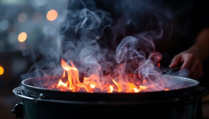 Fiery Grill Flames: Smoky Ember Glow in Dramatic Lighting
