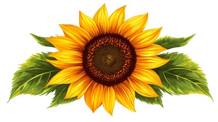 Fototapeta premium A single sunflower, isolated on a white background
